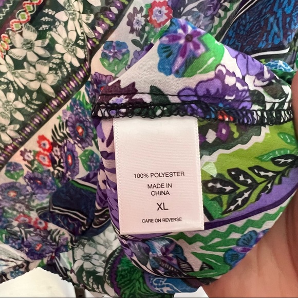 New York & Company Floral Print Cold Shoulder Blouse, size XL - Picture 3 of 7